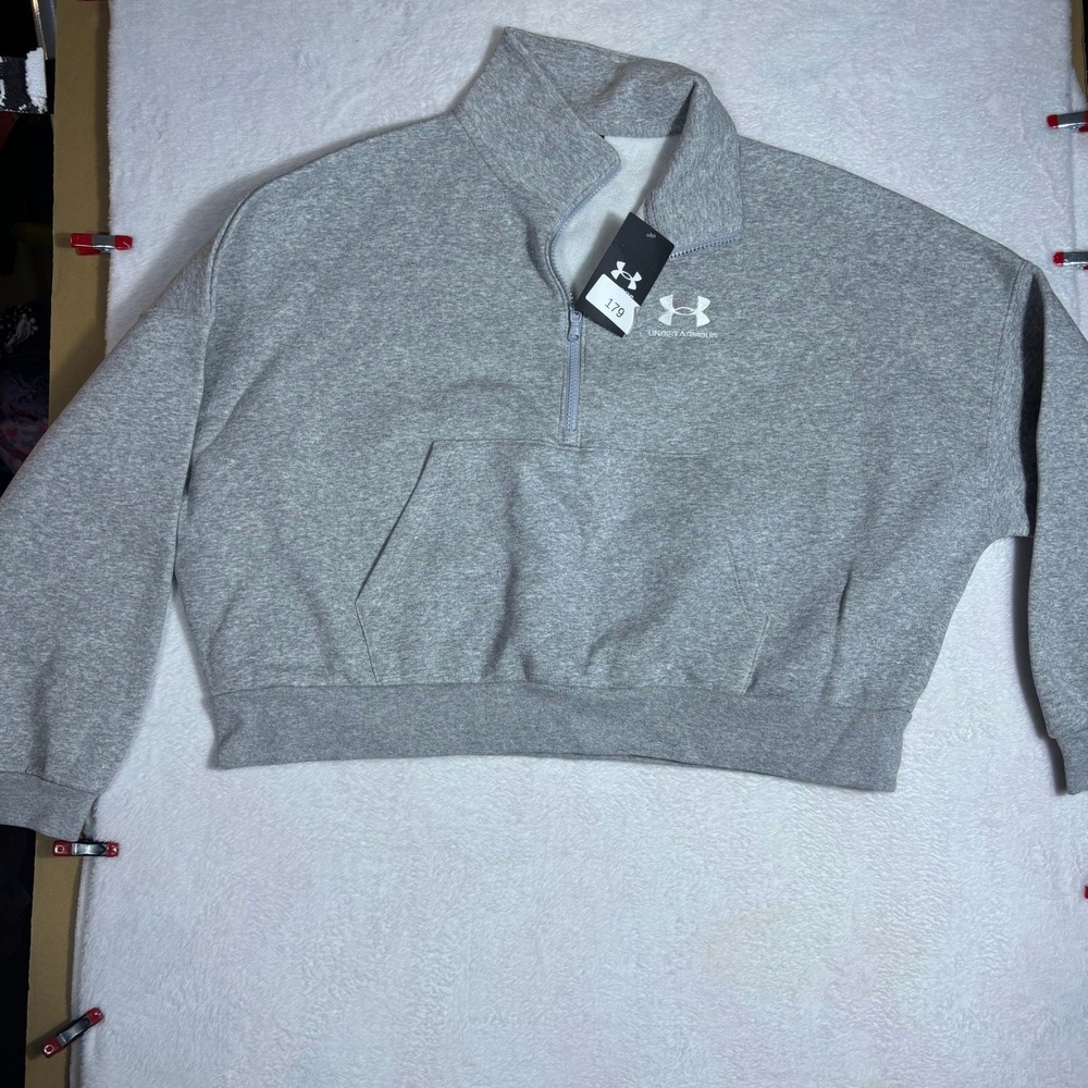 Under Armour Icon Fleece Sweatshirt Womens Large Grey NEW Oversized Half Zip
